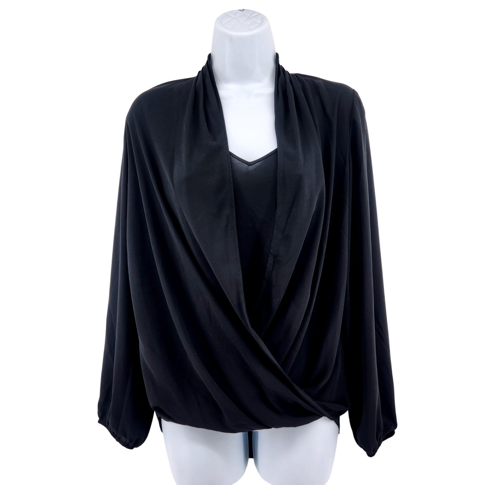 Lilly Pulitzer Blouse XS Black Draped Front Long Sleeve‎ Pullover Top Chic